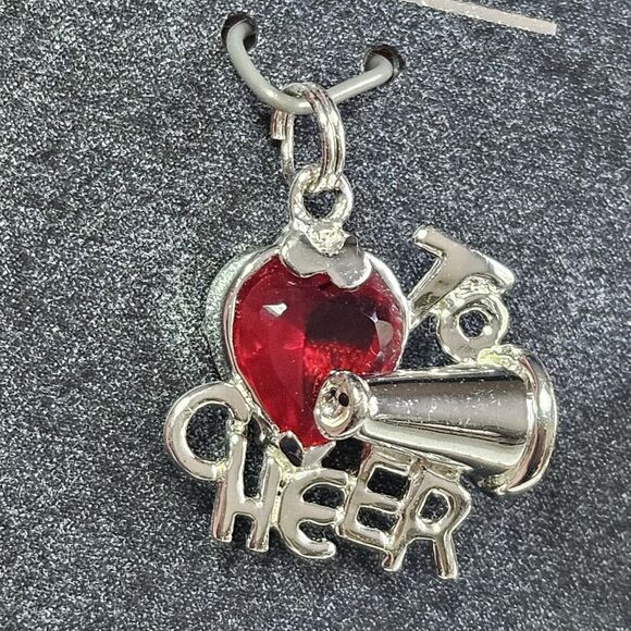 JCF Signed 925 Marked Red Rhinestone Heart Cheer Charm Sterling Silver Nwt - Picture 2 of 12